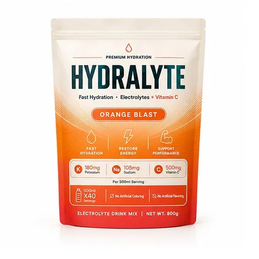 Hydralyte Orange Blast 800 g stand-up pouch, forty 500 ml serves